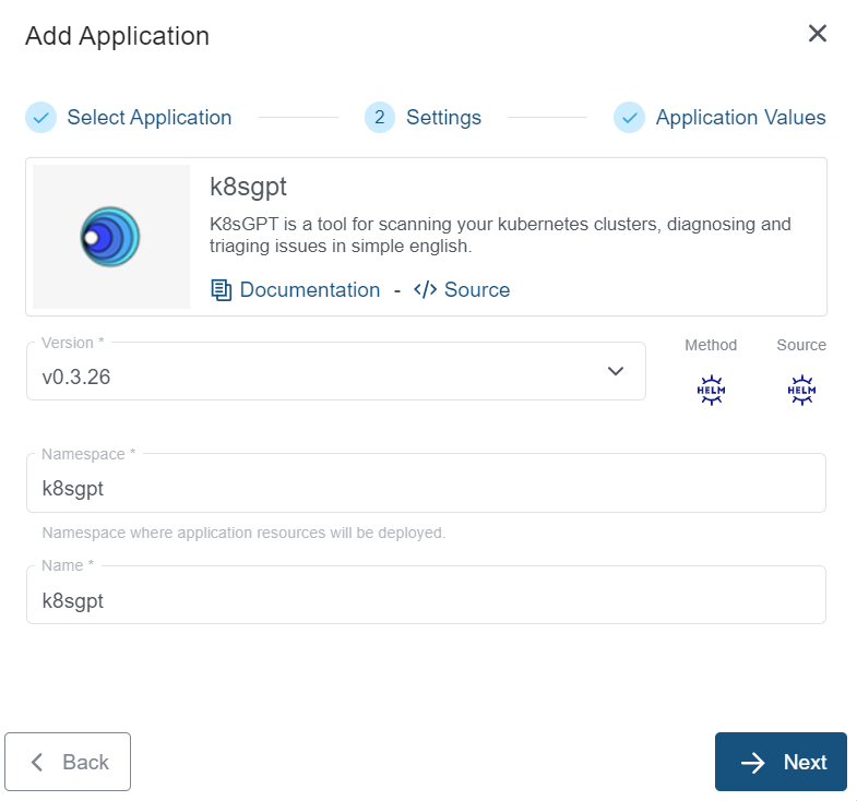 Settings for K8sGPT Application