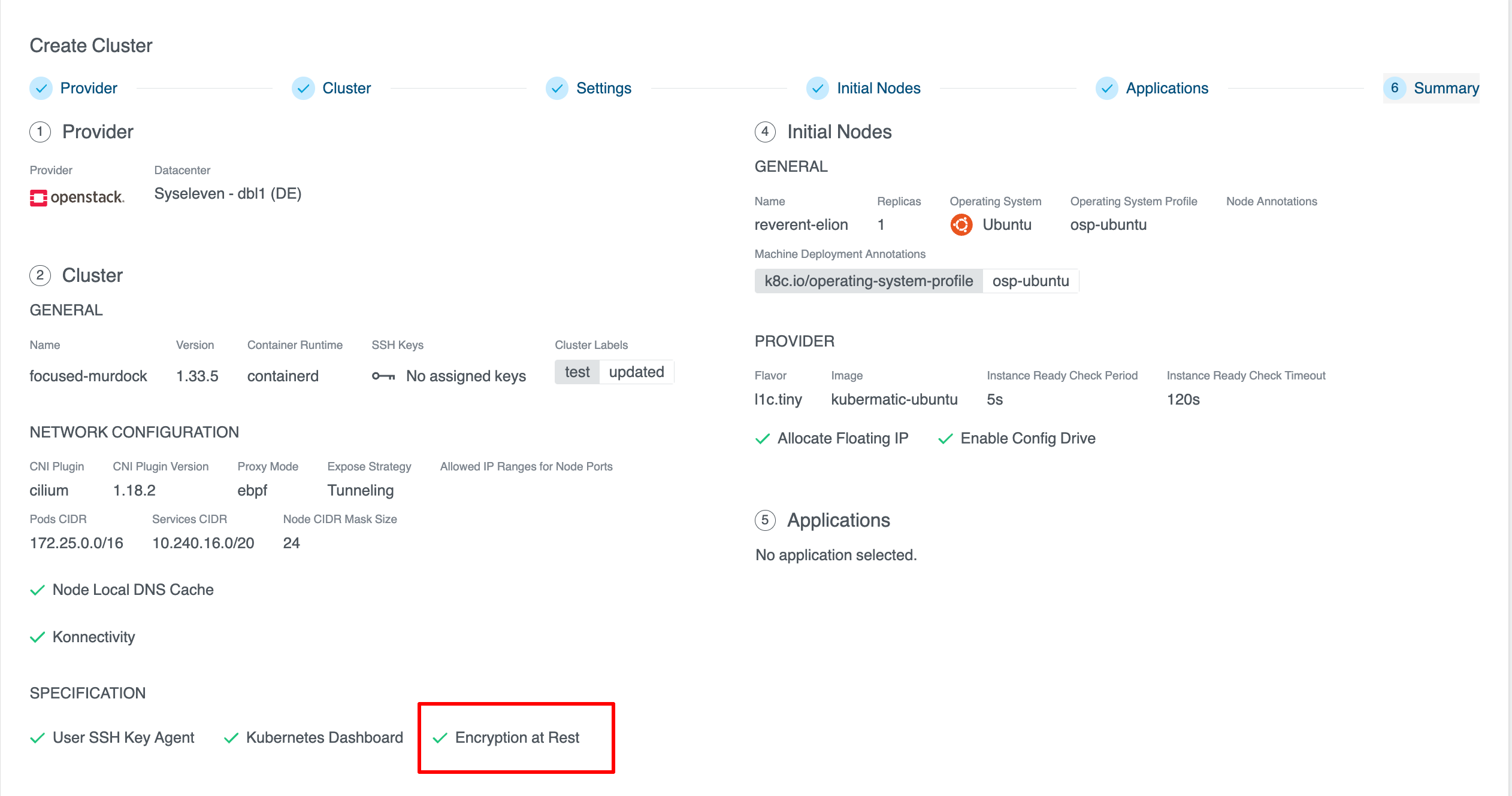 Cluster Wizard Summary 