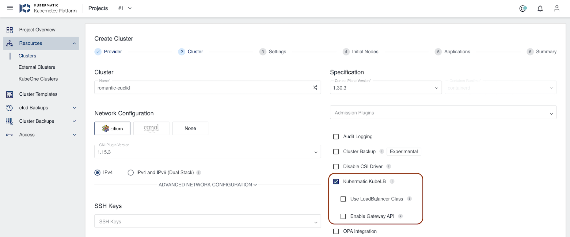 Enable KubeLB during cluster creation